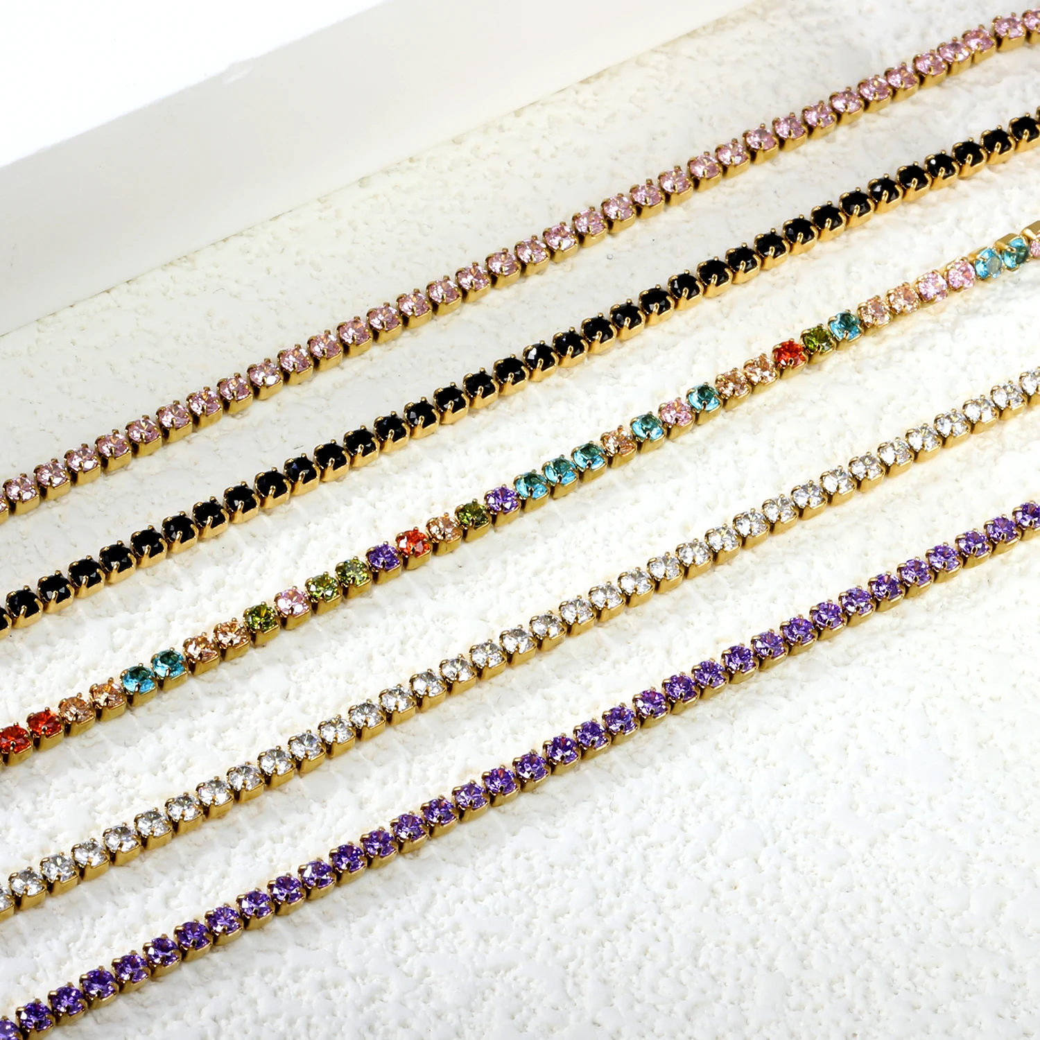 Colored Crystal Zirconium 17cm Bracelet Stainless Steel Girls' Jewelry Personality Niche Jewelry Low Price Clearance Processing
