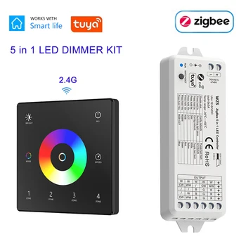 ZigBee 5 in 1 LED Controller 4 Zone RF Touch Panel LED Strip Dimmer Kit APP Voice Smart Control DC 12V 24V for Indoor Lighting