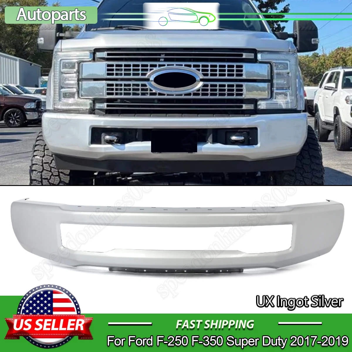 For 20172018 2019 Ford F250 F350 Super Duty Front Bumper W/O Fog Light Hole UX Ingot Silver Front Bumper Guard Assembly Magickit