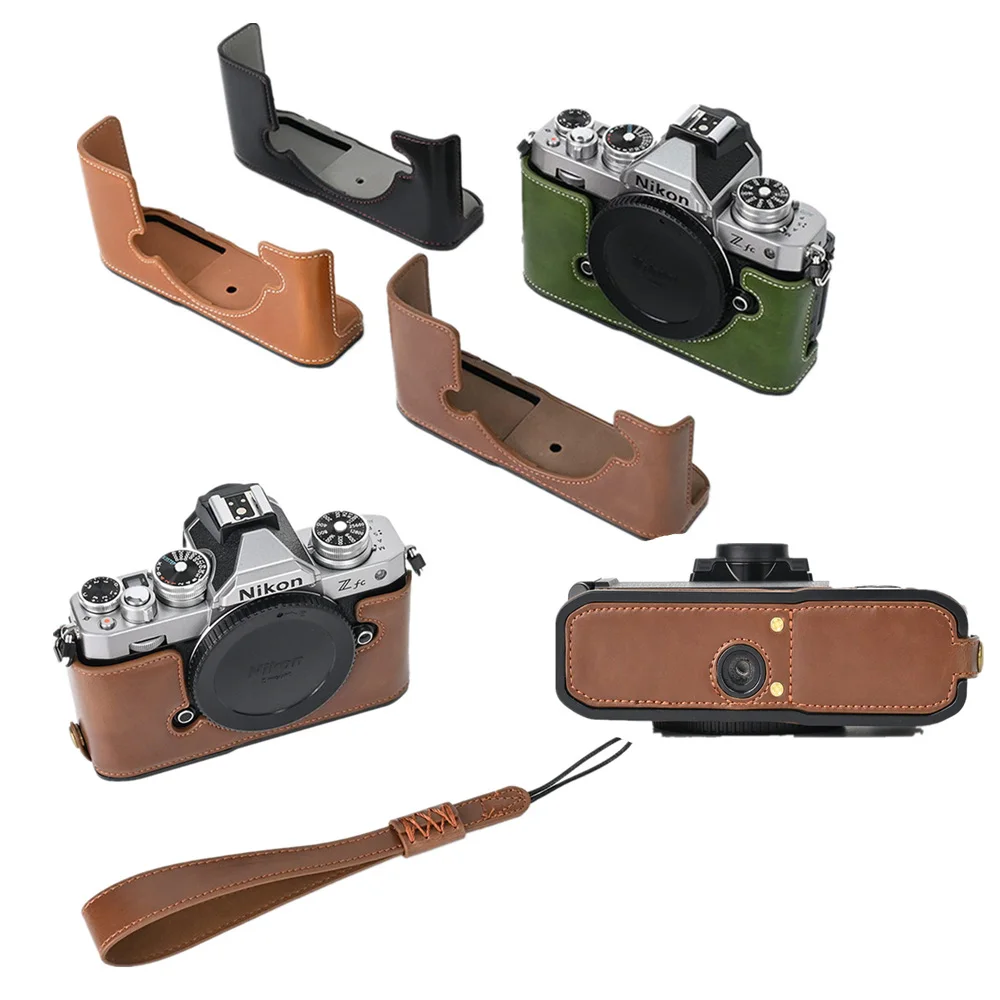Camera Half Case For Nikon Zfc ZFC  PU Leather Bottom Opening Cover With Hand Strap Oil Skin