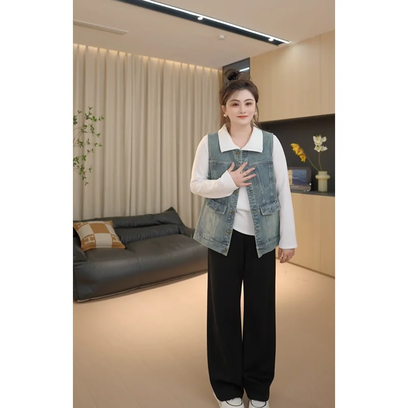 

Джинсовый жилет FatJiaJia, повседневная свободная верхняя одежда, модная универсальная модель на весну и лето с круглым вырезом, H625Z03289