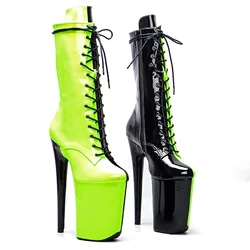 Leecabe 23Cm/9Inch Patent Bovenste Zwarte Kleur Met Groene Kleur Paaldansen Schoenen Hoge Hak Platform Pole dans Booties