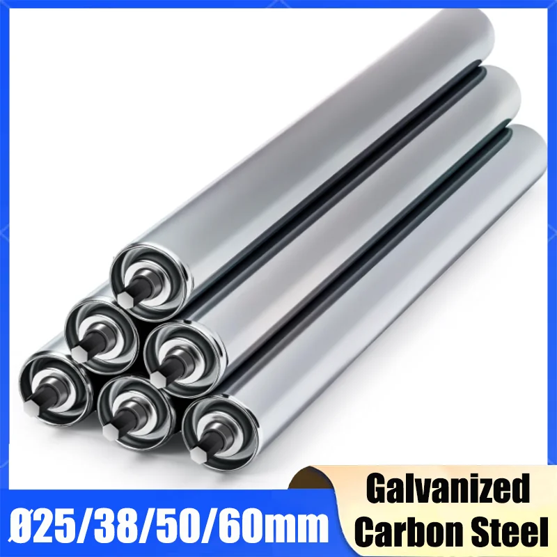 1Pcs Galvanized Gravity Roller Conveyor Dia 25mm 38mm 50mm 60mm Total Length 200 300 400 450 500mm Carbon Steel