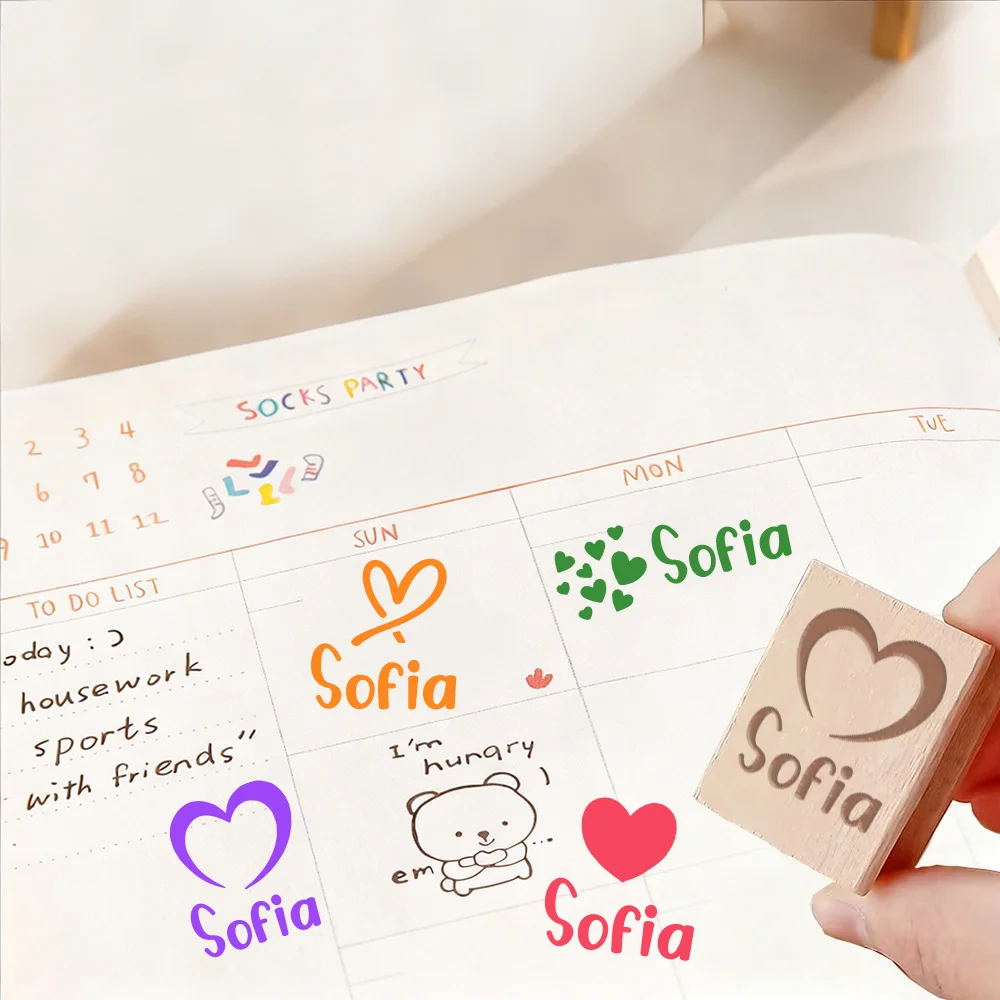 1PC Cartoon Custom Name Wooden Stamp Office Supplies, Seal Supplies Personalized Name Wooden Seal Provide Convenience for Perfec