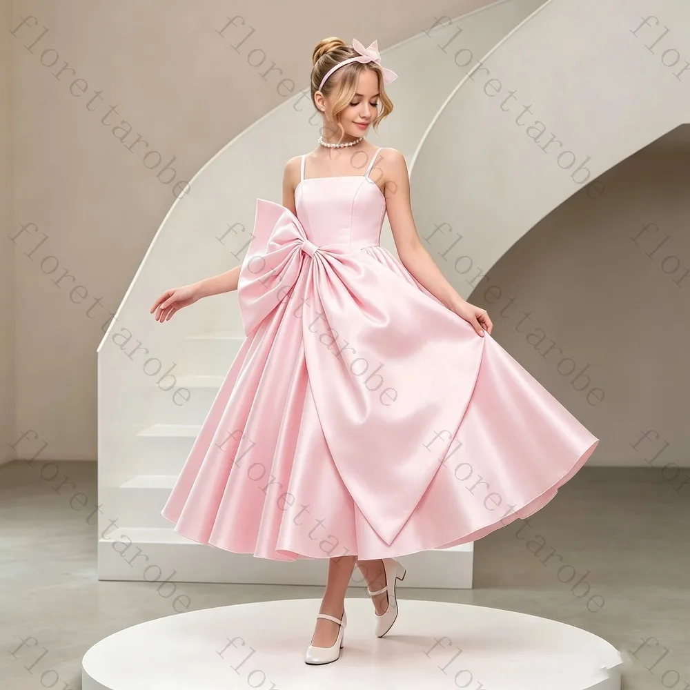 Customized Elegant Bridesmaid Girl Flower Girl Dress for Wedding Big Bow Satin Birthday Pageant First Communion Prom Gowns