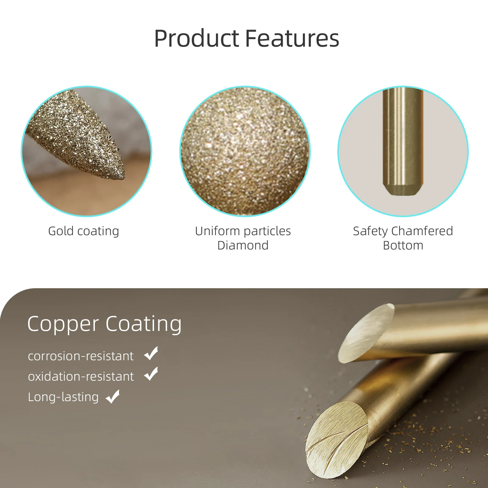 HYTOOS Pro Goldfarbene Diamant-Nagelbohrer, großer Kegel, russischer Nagelhautentferner, Hornhautentferner, Maniküre-Vorbereitungswerkzeug – Detail 4