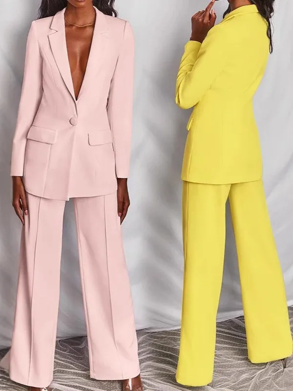 

Women's Slim Fit Cardigan Set with Flip Collar Long Sve Regular Sve pe Autumn Faion Ladies' Premium Quali Suit