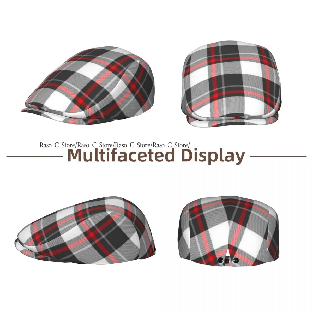 Unisex Adult Forward Peaked Cap Scottish Plaid Checkered Pattern Newsboy Flat Cap Casual Streetwear Ivy Driving Hat