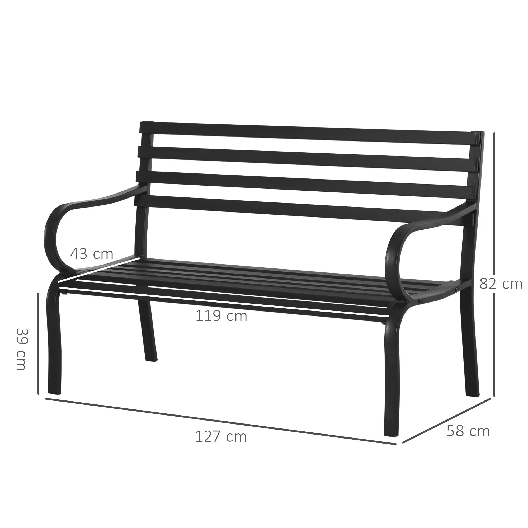 Bild 6: Zeitlose 2-Sitzer Gartenbank Epoxy-Metall Schwarz 127x58x82cm 240kg