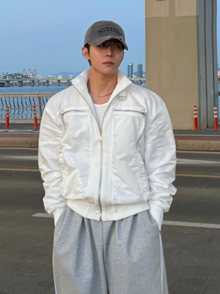 

SYUHGFA Korean Style High Street Men's Short Jackets Zipper Stand Collar Solid Color All-match Loose Male Coats 2025 Winter