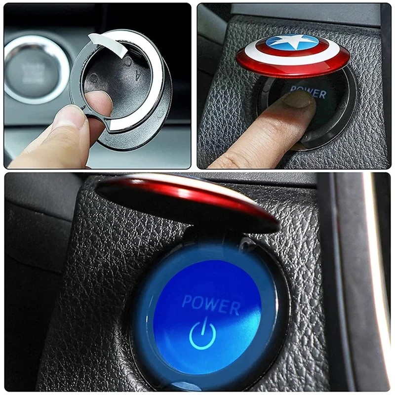 Metal Start Switch Button Figure Car Engine Ignition Anime Shield Spider Iron Elemental Helmets Car Interior Cover Trim Toy Gift