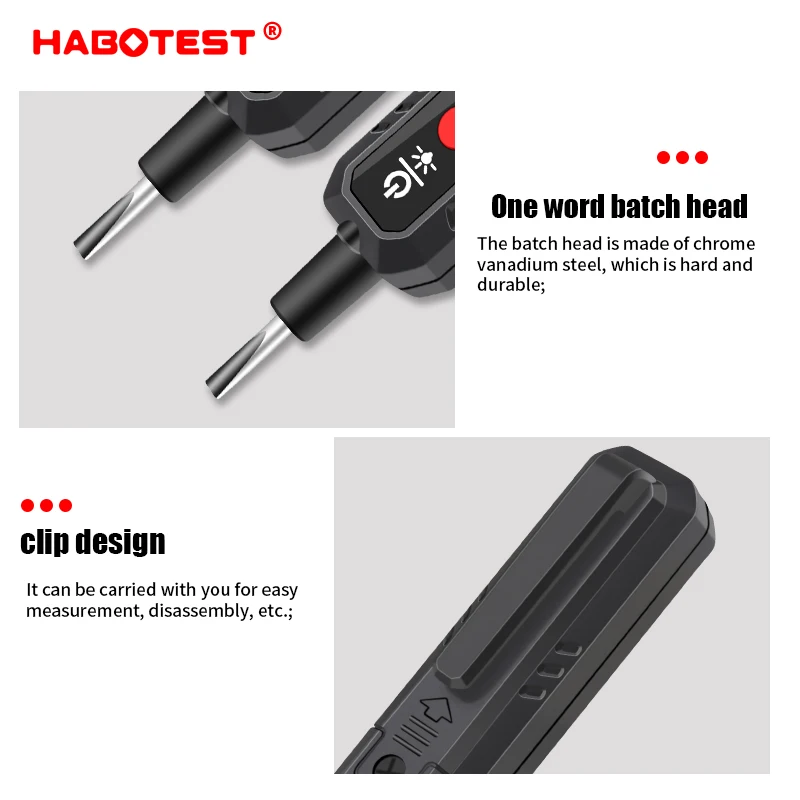 HABOTEST HT89 Digital Voltage Tester Screwdriver Pen AC12‑300V Zero Fire Wire ID Non‑Contact Voltage Detector with Flashlight