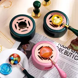 فرن ختم ورنيش مع ملعقة ، ورقة خشبية معدنية دائرية مجوفة للختم ، أداة ذوبان الشمع ، 1 مجموعة أعلى 8 مبيعات موقد حطب صينية - رقم 6