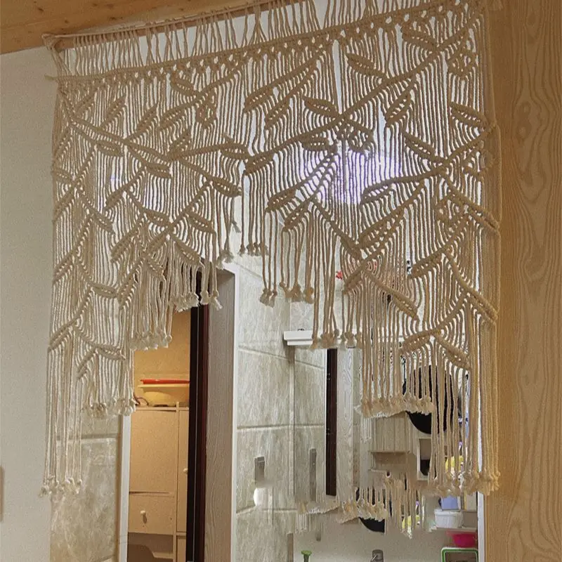 Imagem -05 - Bohemia Hanging Window Door Tassel Curtain Wall Hanging Tapeçaria Decoração do Quarto Feito à Mão Macrame Folha Patter