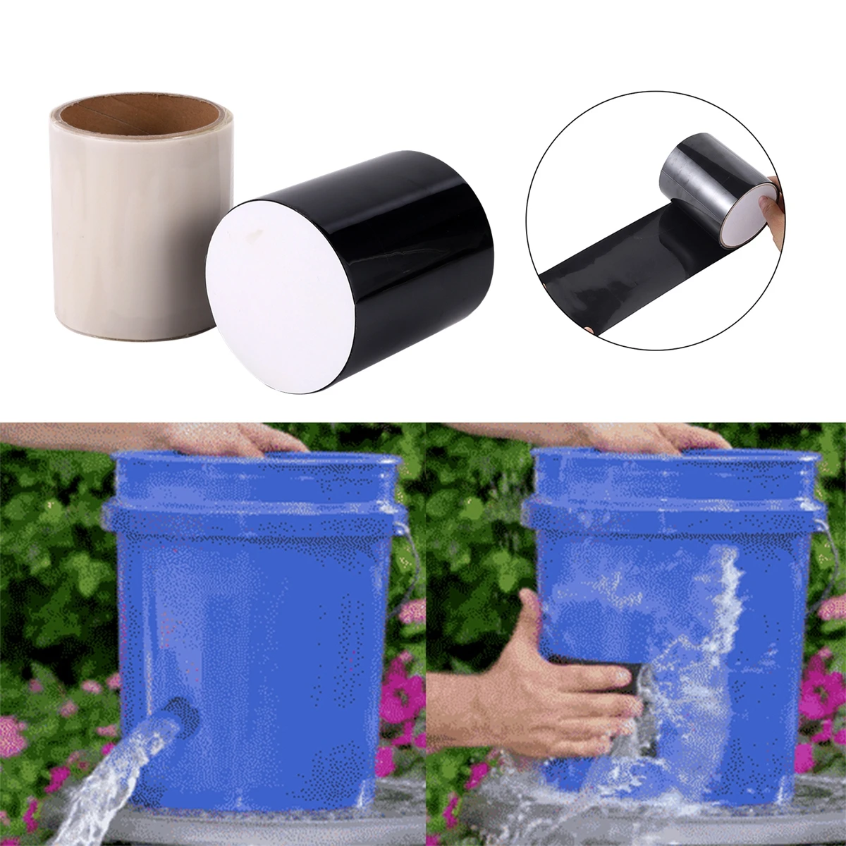 Waterproof PVC Tape Strong Leak Repair Self-Adhesive Tape Water Pipe Anti-Leak Glue Fish Tank Barrel Leak Seal Black/White 1Roll