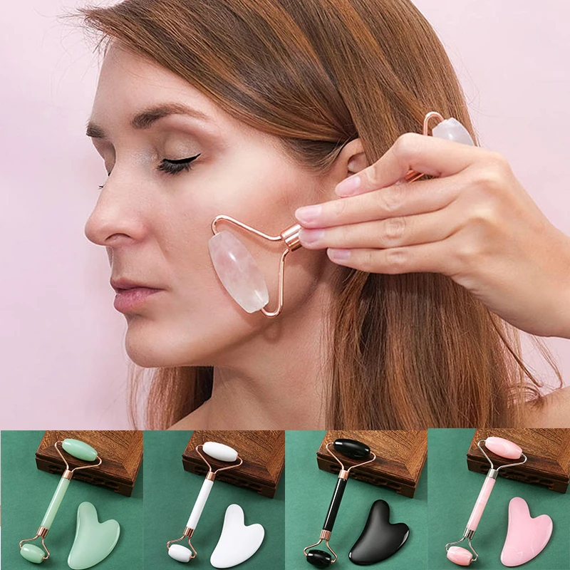 

Heart Guasha Stone Face Massage Tool - Chin Nose Lifting Firming Scraping Board for Facial Skin Care Rejuvenation Health Beauty