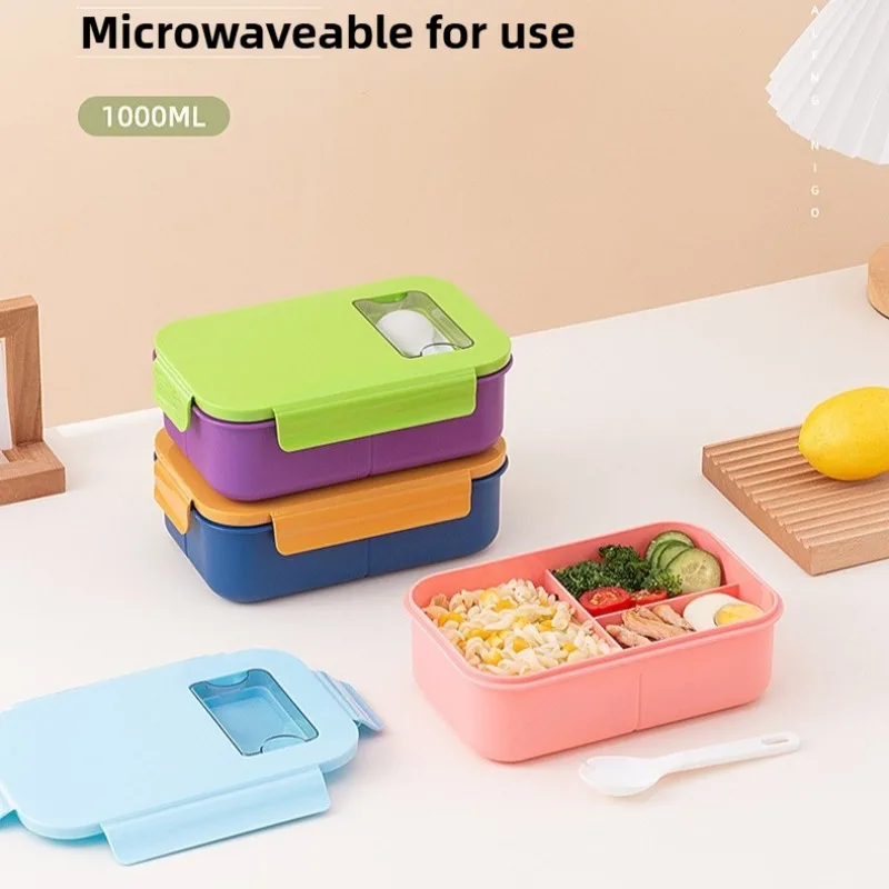 Pudełko na lunch Crayon Shin-chan, pojemnik na bento do mikrofalówki, szczelny, dzielony pojemnik na jedzenie, plastikowe pudełko dla ucznia z zapięciem i zastawą stołową.