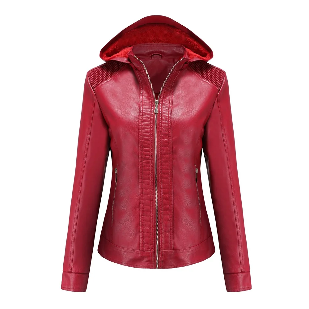 Nice Pop European and American autumn and winter women\'s clothes detachable hooded leather clothes women\'s Plush warm jacket