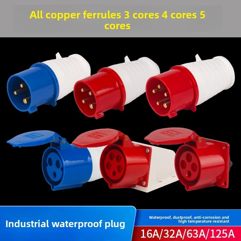 High-Power Industrial Aviation Plug Socket Connector 3/4 Pin 5 Hole 16A 32A Waterproof Non-Explosion-Proof Male-Female Docking