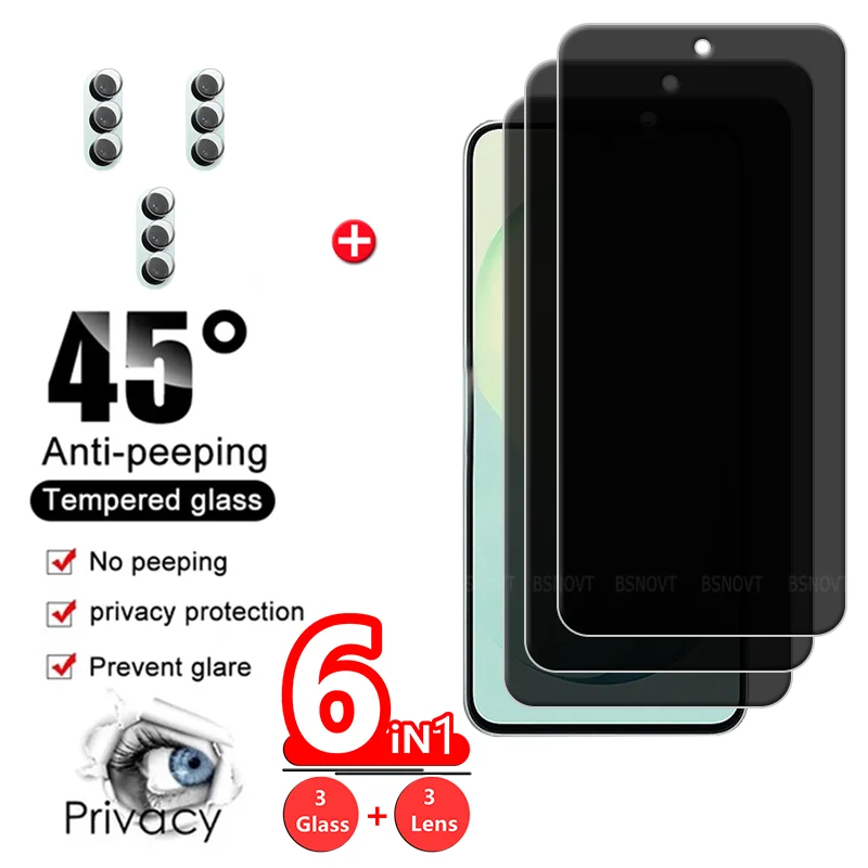 6-in-1 For Samsung S26 FE Glass Samsung Galaxy S26 FE Tempered Glass Anti-Spy Privacy 9H Cover Screen Protector Samsung S26 FE