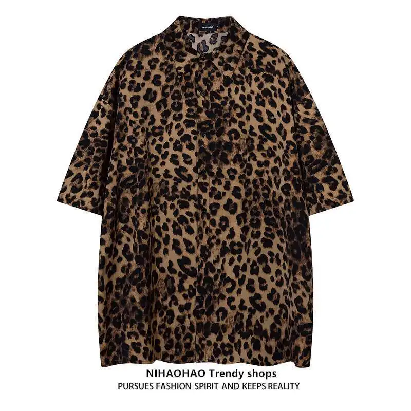 Hip-hop Brand Leopard Print Short-sleeved Shirt, American Retro High Street Summer European And American Streetwear Jacket