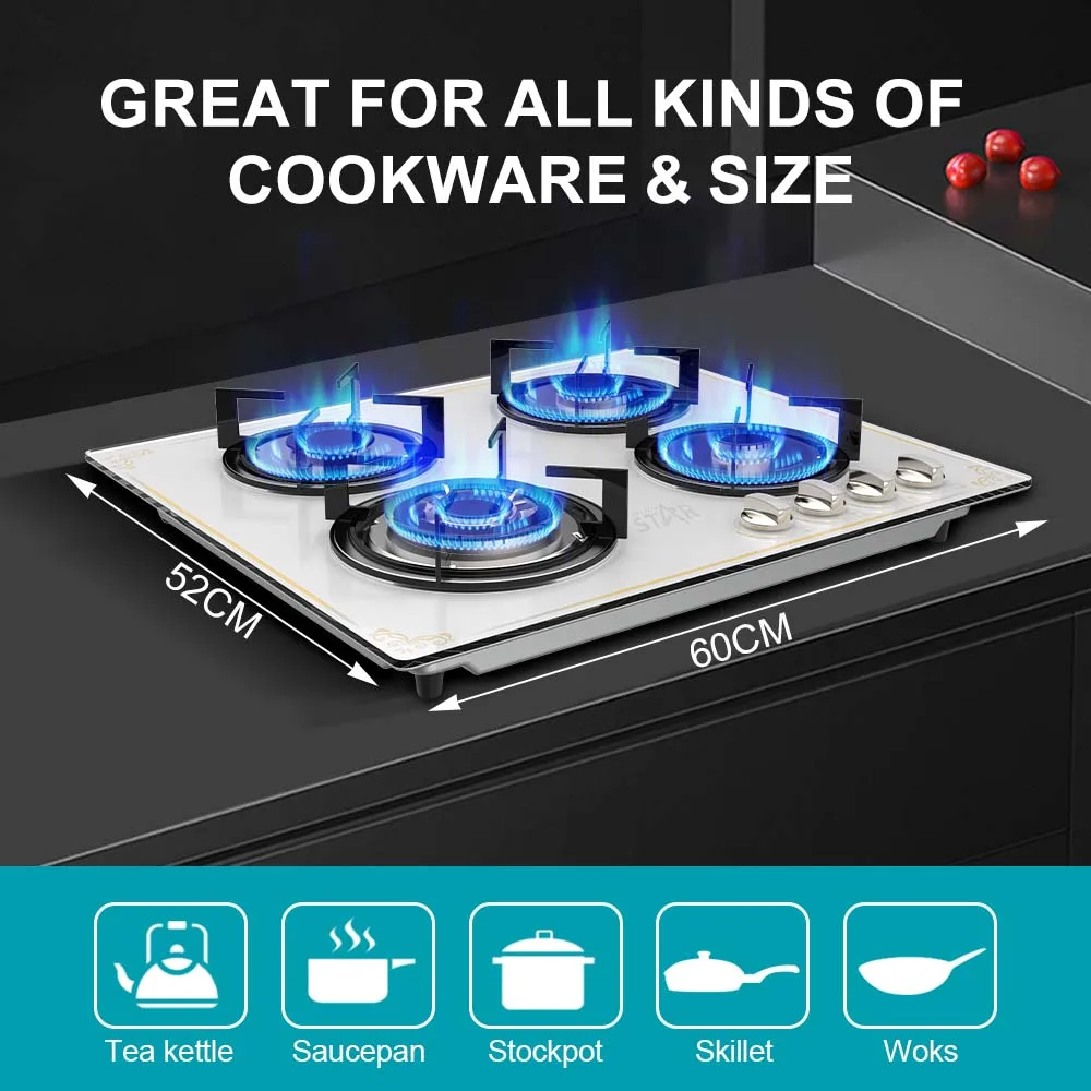 Gas Stove Cooker 4 Burners Butane Wholesale Durable Cooktop Glass for kitchen New Design