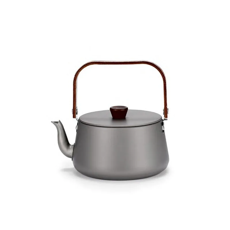 Outdoor aluminum alloy kettle large capacity teapot camping cookware portable 1.1L wooden handle coffee pot