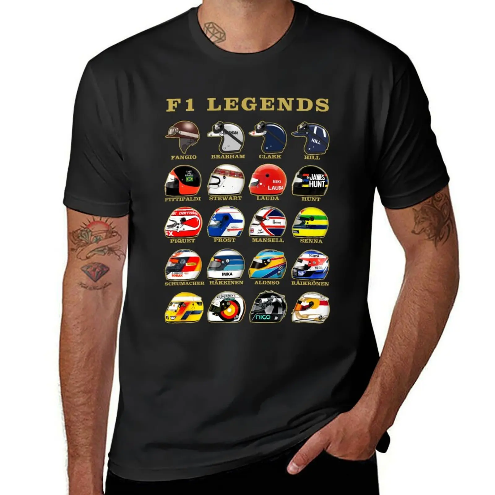 

F1 Legends Helmets classic style T-Shirt sports fans customizeds T-shirts for men cotton