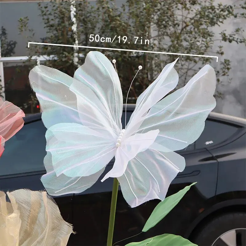 50cm Big Simulation Butterfly 3D Outdoor Shopping Mall Wedding Festival Decoration Hollow Large Hanging Gauze Fake Butterfly