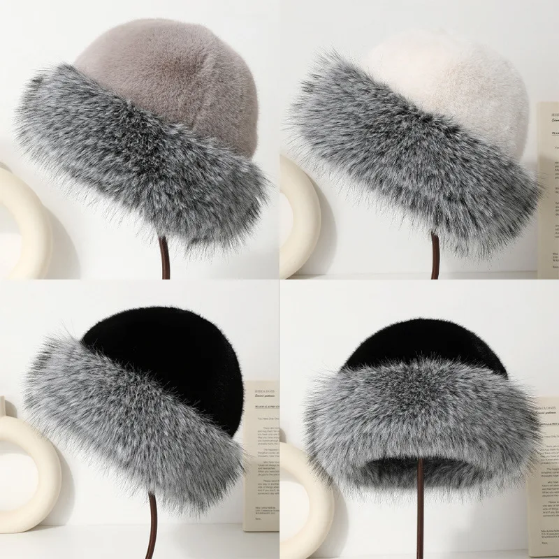 New Velvet and Thickened Fisherman Hat for Women Fashionable Plush Ear Protect Hat Winter Ski Hat Brimless Cap Windproof