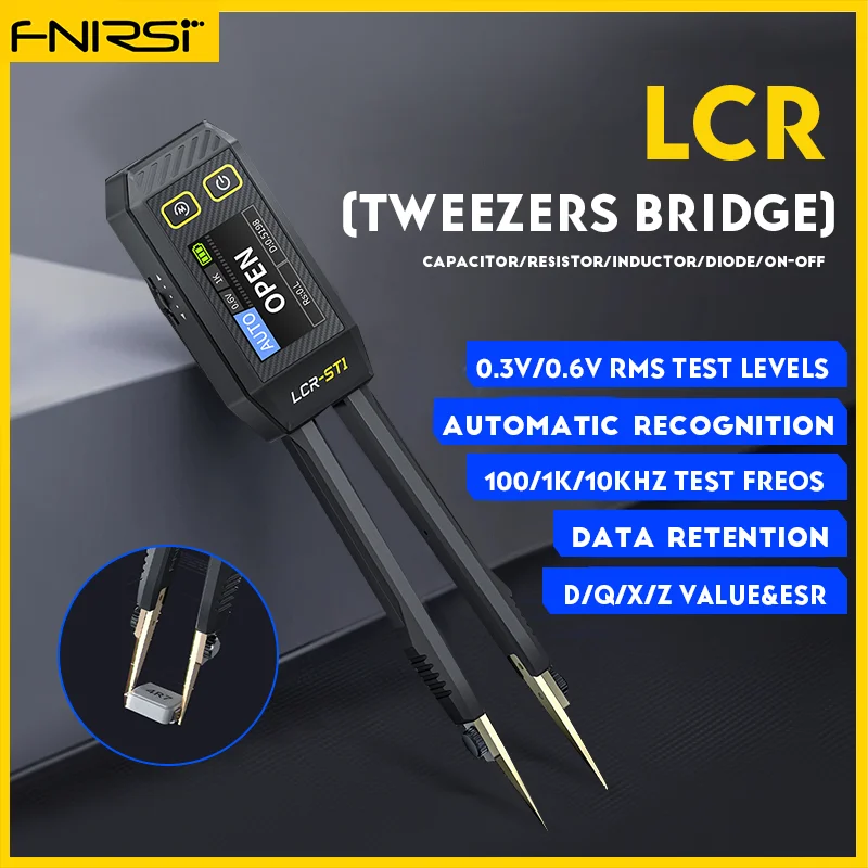 FNIRSI LCR-ST1 Smart Bridge Tweezer LCR SMD ESR Tester Resistance Capacitance Inductance Continuity Diode Test Auto Multimeter