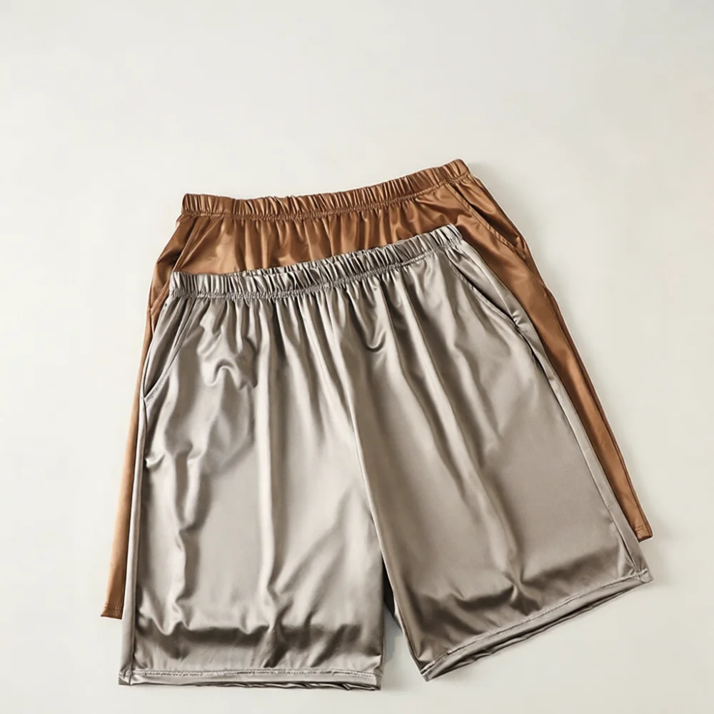Men Ice Silk Lounge Shorts Summer Breathable Loose Casual Sleepwear Satin Pajama Bottoms Comfortable Wear For JiaoRen