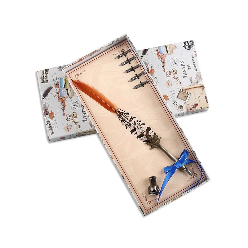 

Vintage Peacock Feather Pen Set Cool Office Signature Pen Set Creative Metallic Pen School Supplies Stationery