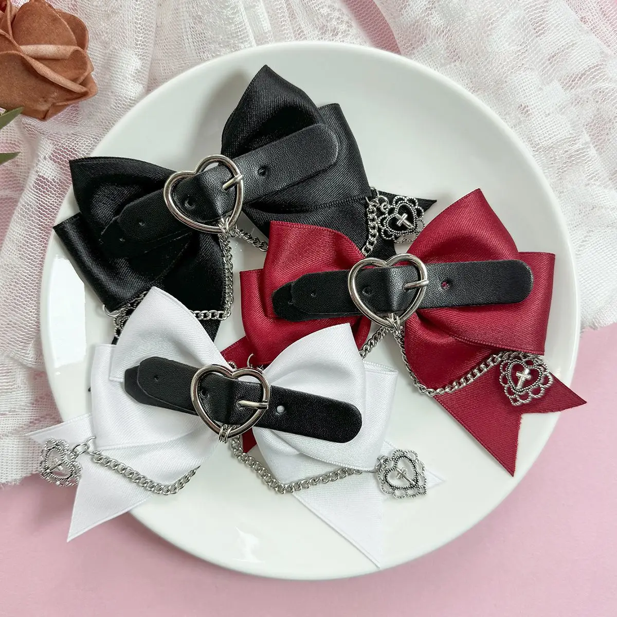 

Лолита y2k Панк Готическое Сердце Ручной Работы Бант Цепочка Заколка Для Волос 2000s Девушка Банты Зажим Женский Инструмент Для Укладки Волос Аксессуар Лолита