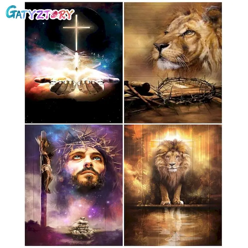 

GATYZTORY 5d DIY Diamond Painting Lion Full Square Diamond Embroidery Mosaic Religion Handmade Gift Home Decoration