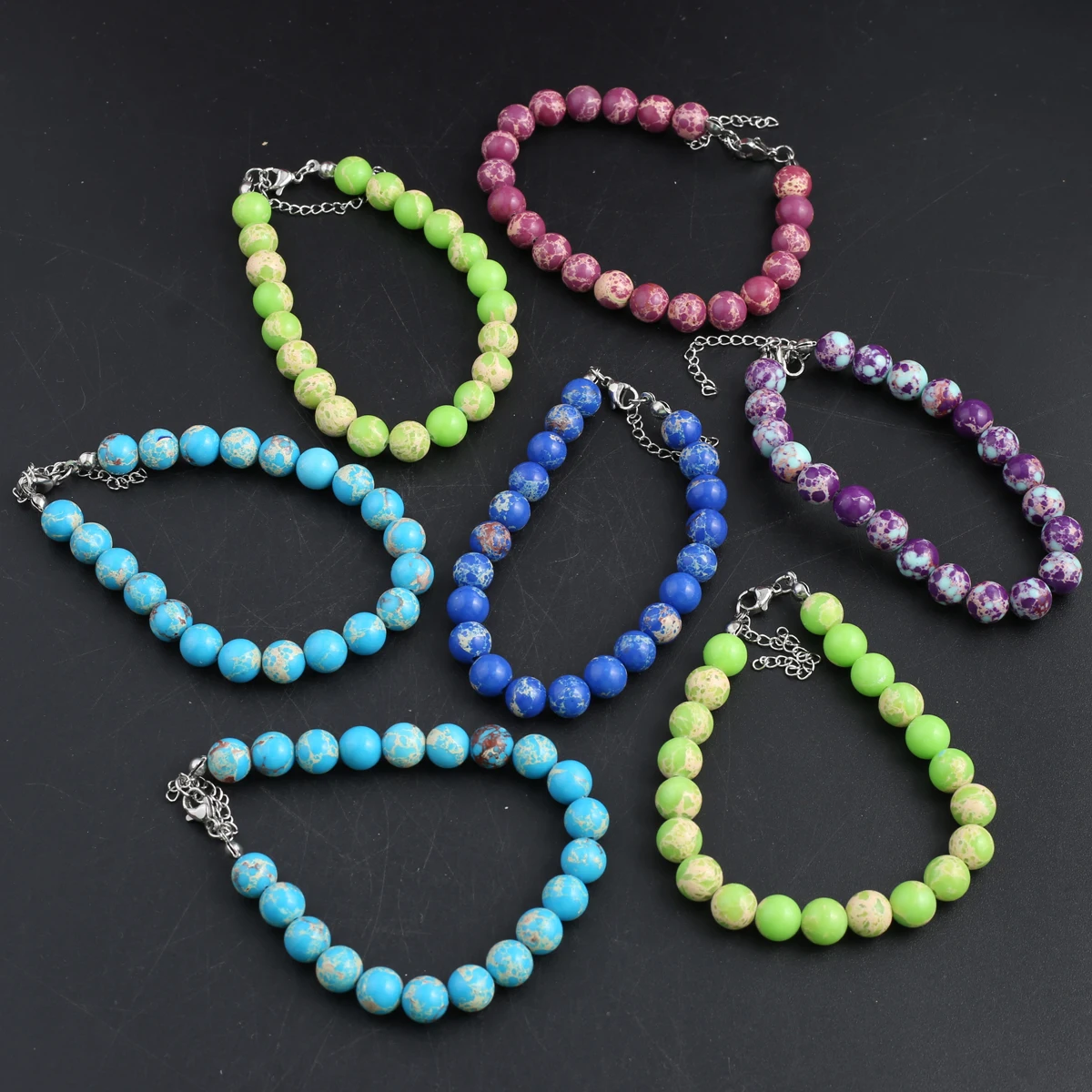 

5 Pcs Natural Imperial Jasper Stone Beaded Bracelets Jewelry Gift