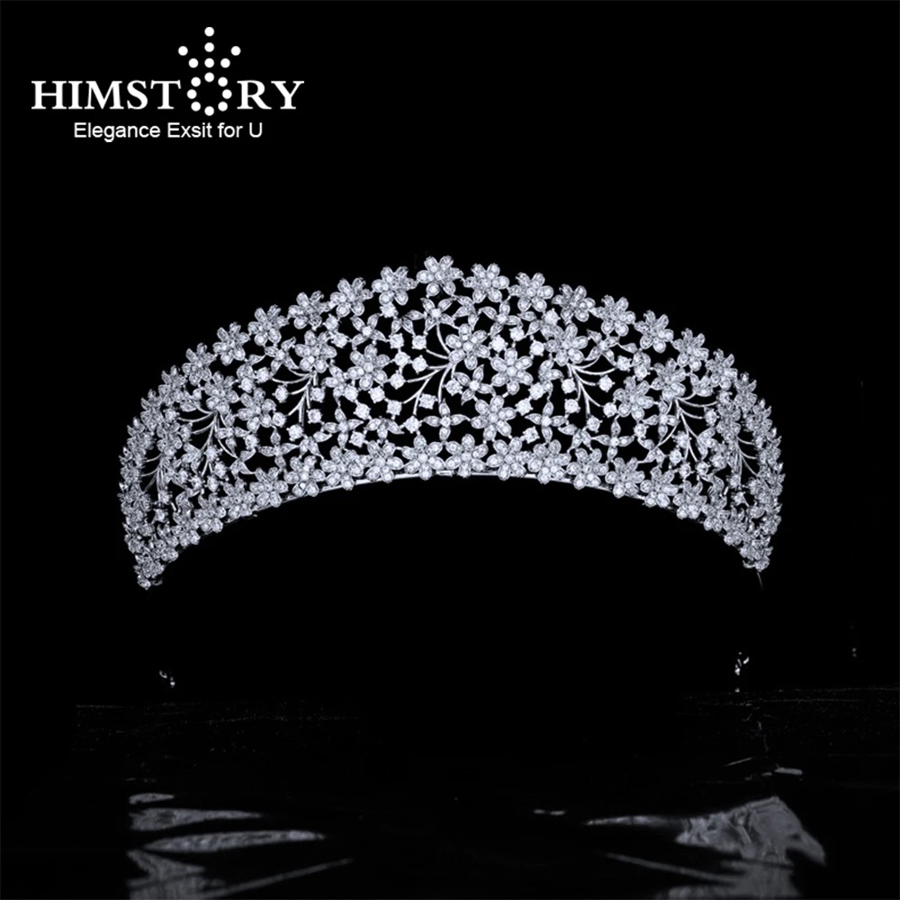 

Himstory Luxury Forest Style Tiaras Flower Princess Bridal Wedding Cubic Zircon Model Show Hair Crown Accessories
