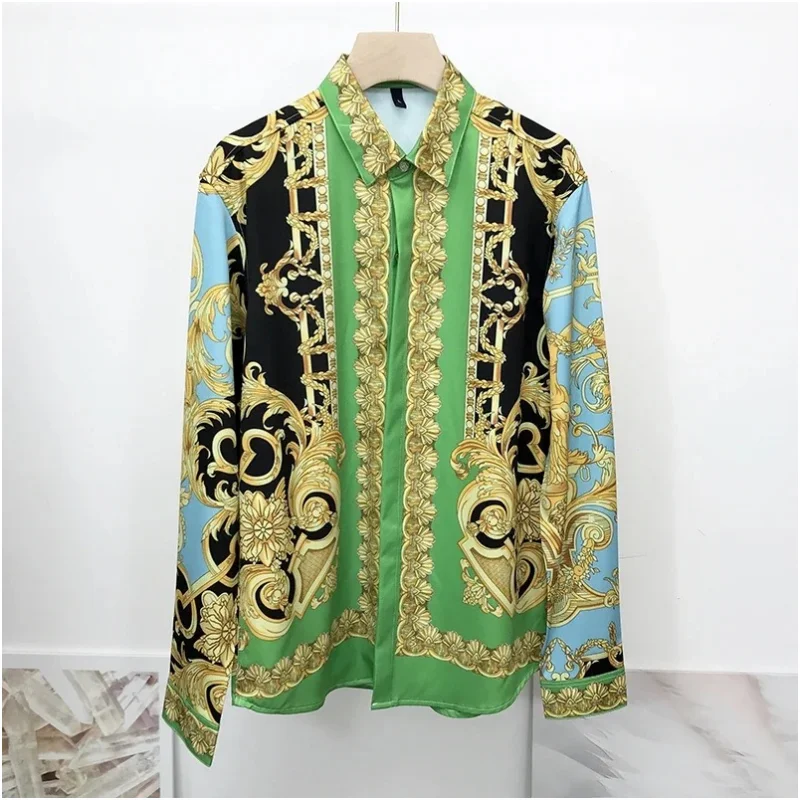 

Newest Autumn Men's Shirt 3D Baroque Long Sleeve Luxury Social Shirt V-Neck Top T-Shirt Homme Autumn Clothing M-5XL