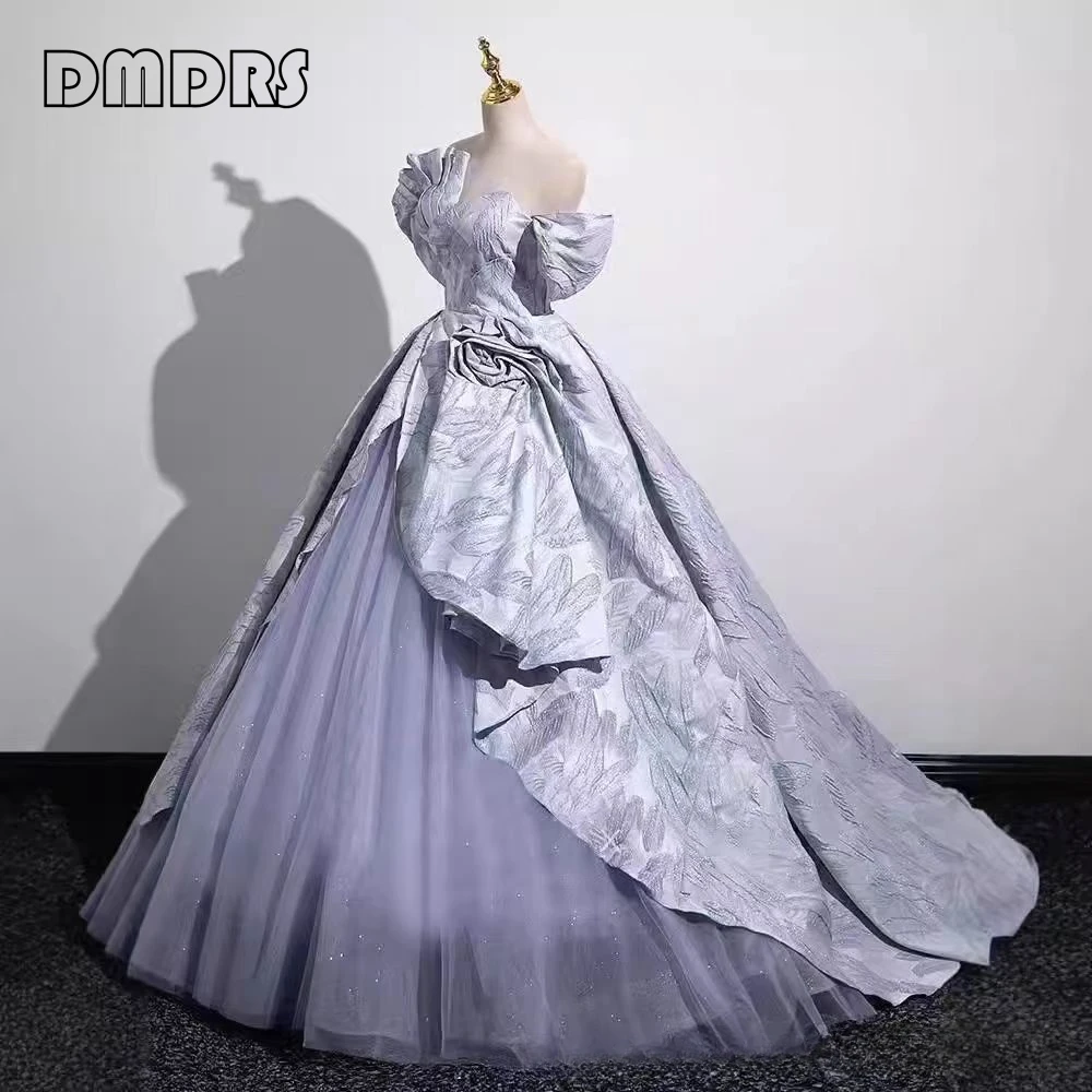 Long Lilac Prom Dress with Off-the-Shoulder Sleeves Court Train Formal Party Gown Plus Size Women's Sweet 15 16 Dresses