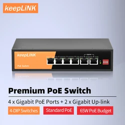 KeepLiNK 6-Port Gigabit Switch with 4-PoE Ports and 2-Ethernet Uplink