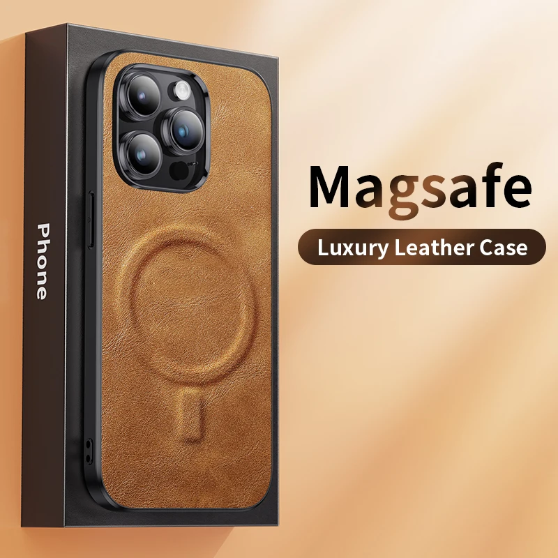 Luxury Magnetic Leather Phone Case For iPhone 14 13 12 11 15 Pro Max Shockproof Mobile Cover Magsafe Wireless Charging funda