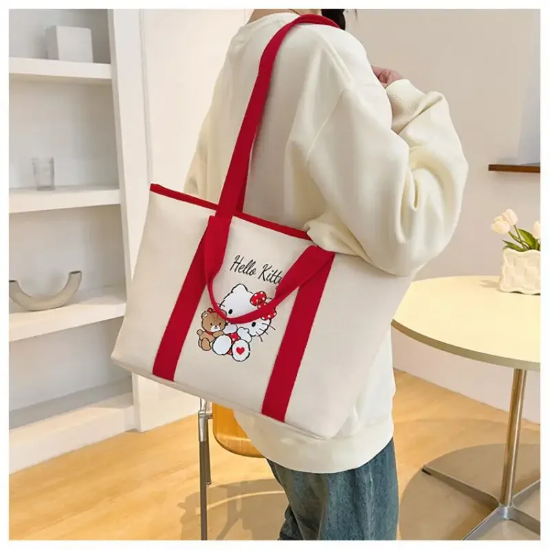 

Новая сумка через плечо My Melody, большая вместительная портативная холщовая сумка на одно плечо, сумки для покупок, кавайные сумки для женщин