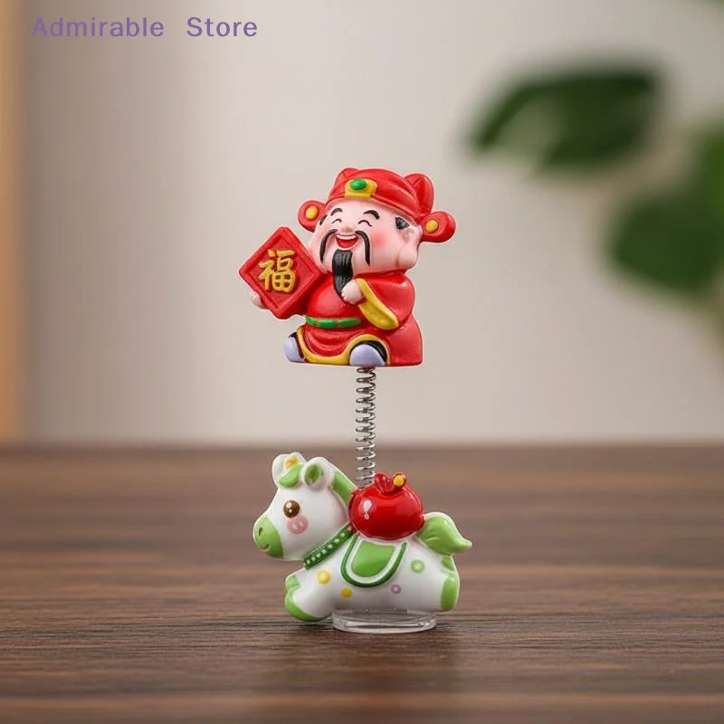 [W]2026 Year of Horse Lucky Caishen Shaking Head Ornament Handmade Resin Decor for Car Dashboard Desktop