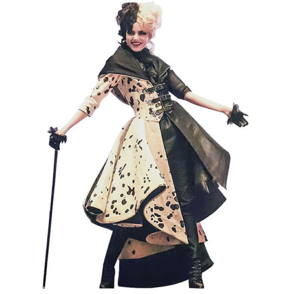 Cruella Deville Costume Kids White Black Dalmatian Vestidos Baby Girls Halloween Party Dress Children Performance Dresses Cloak