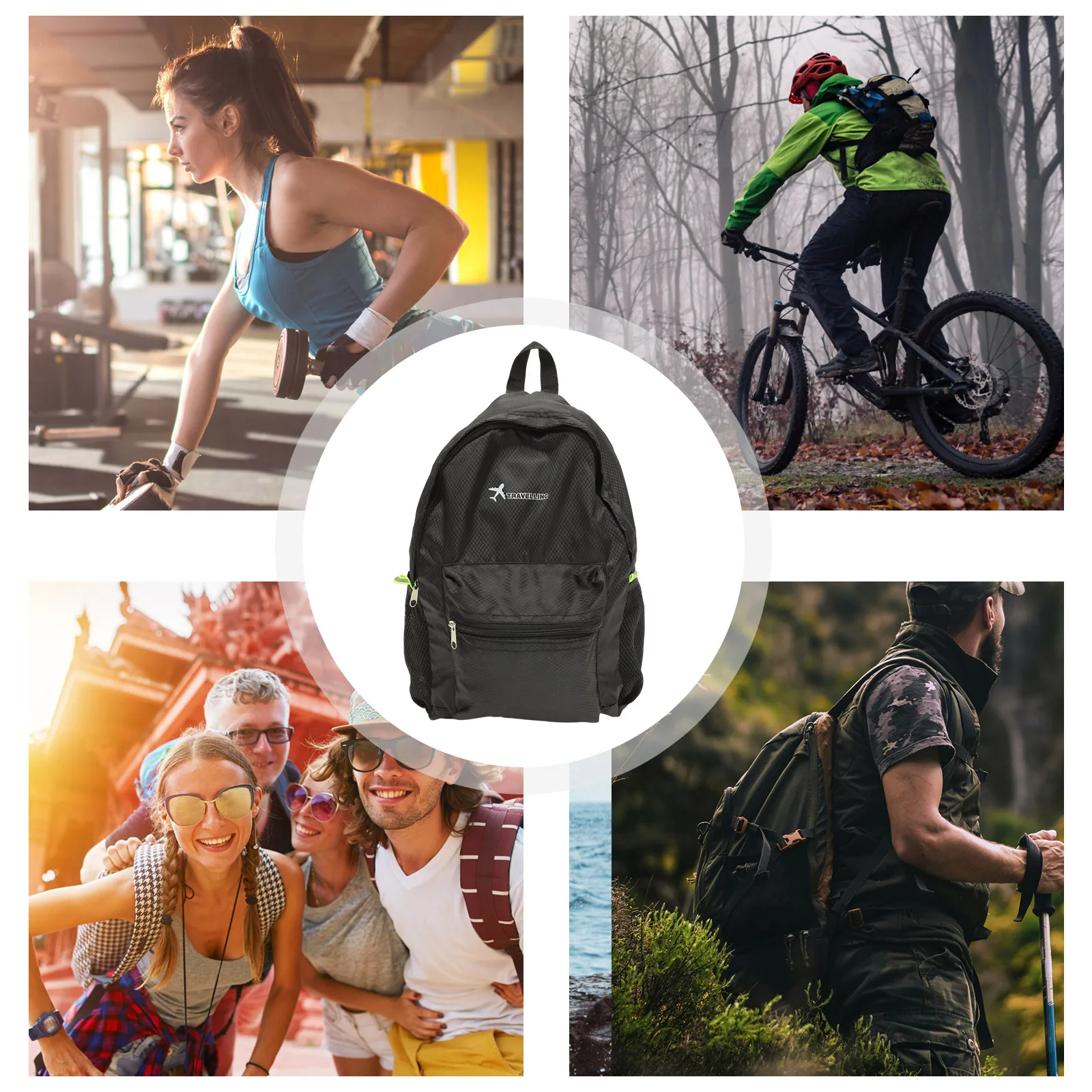 

Foldable Backpack Lightweight Durable Large Capacity Outdoor Travel Diamond Grid Hiking Camping Waterproof Bag Mesh Pocket Black