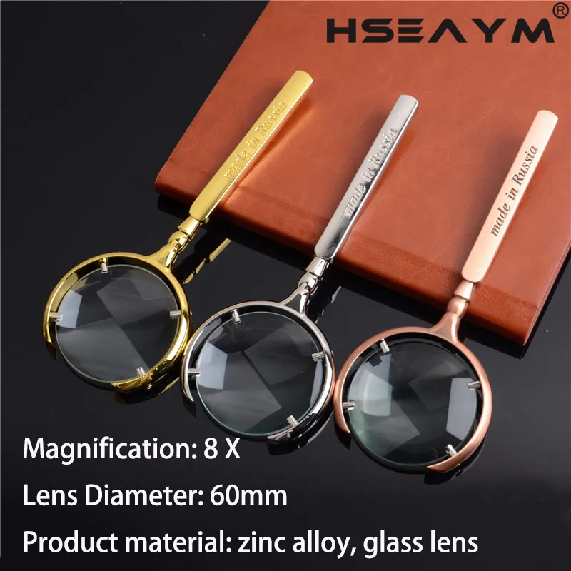 60mm All Metal Russian Crescent-shaped Magnifier Glass Lens Antique Gift Metal Magnifying Glass Loupe