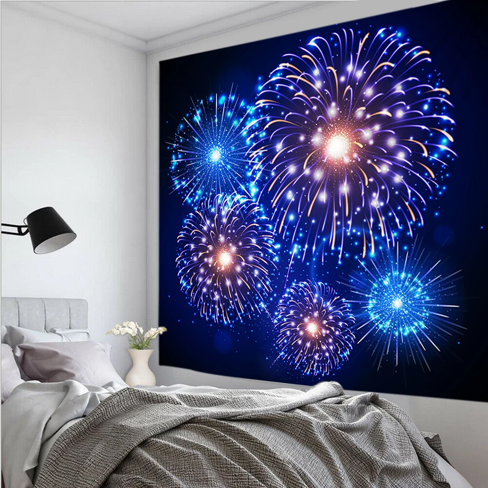 

Colorful fireworks flame printing black background tapestry bedroom living room decoration wall cloth