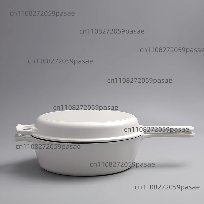 Dual-Use Cast Iron Enamel Dutch Pot Deepened White with Classic Design Metal Frying Pan Round Casserole for Baking Bread