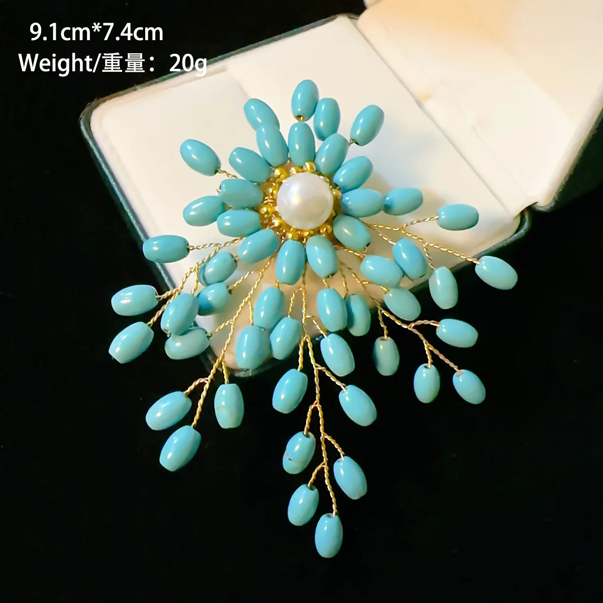 2024 New Handmade Turquoise Inlaid Pearl High-grade Brooches Simple Large Corsage Coat Sweater Accessories Pins Female Gift