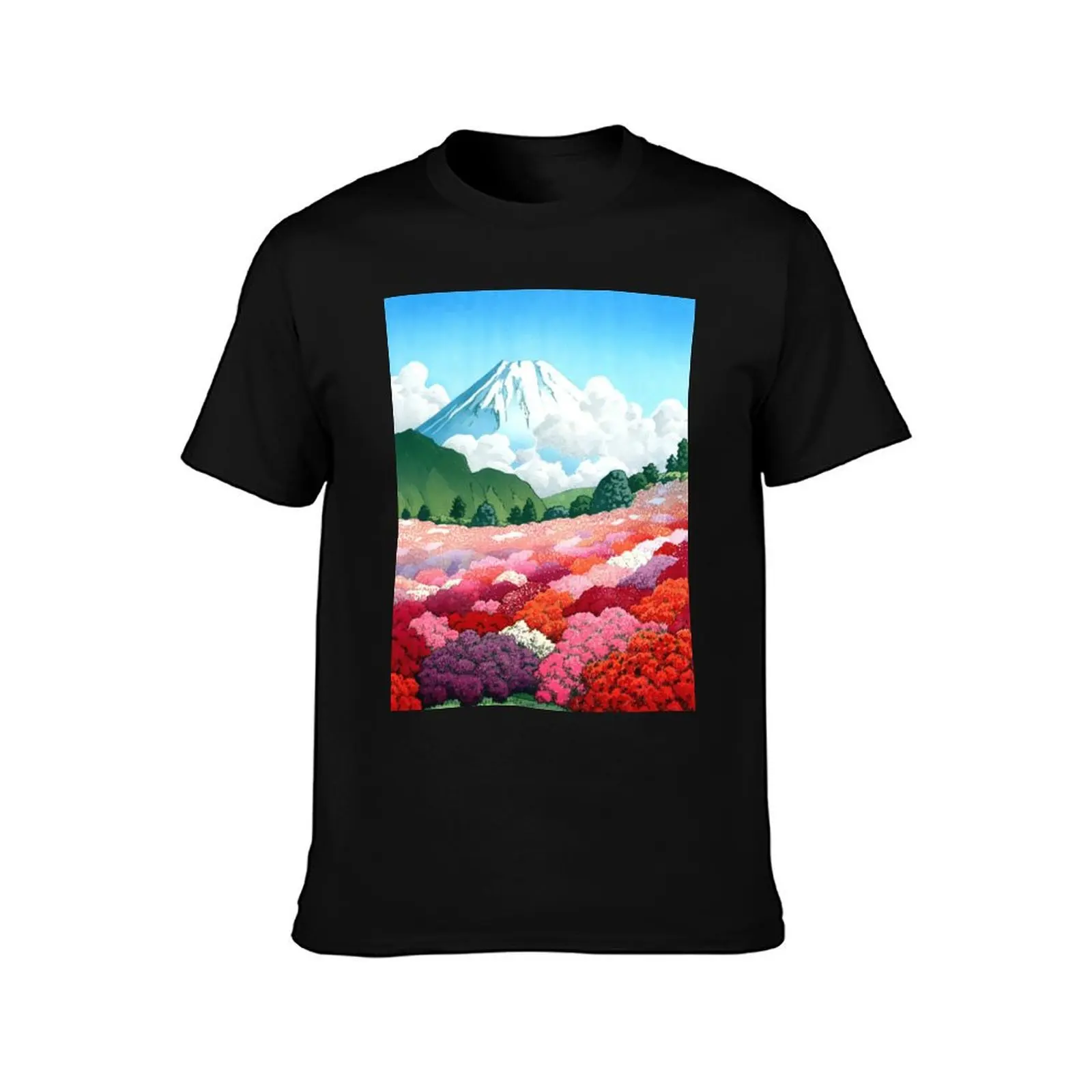 Japanese Wall Art View of an Azalea Garden and Mount Fuji 1935 Kawase Hasui T-Shirt heavyweights anime tshirt men workout shirt